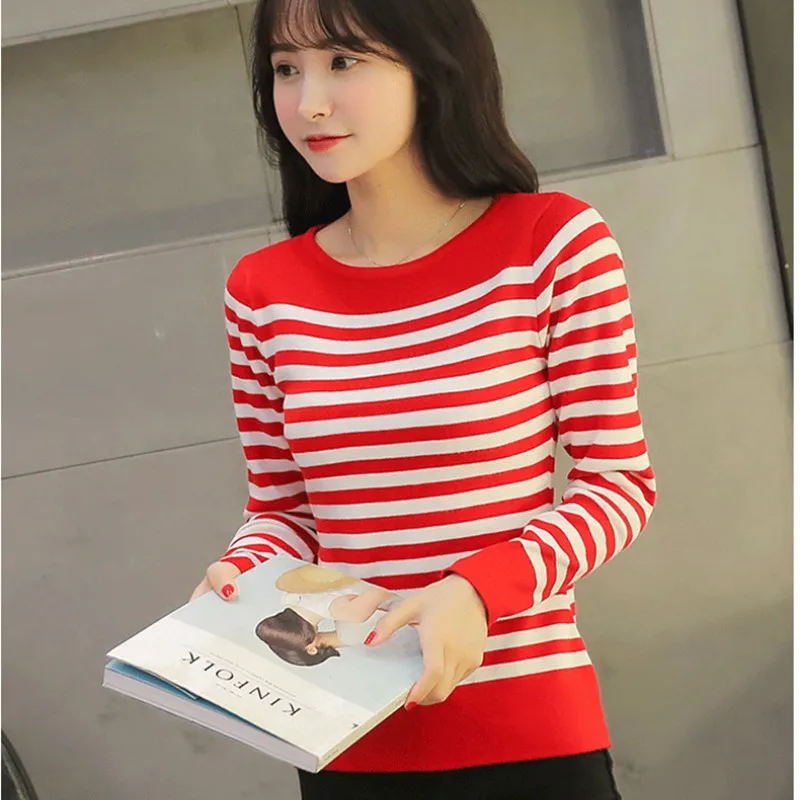 

Pullovers Women Simple Basic Sweater O-Neck Knitted Striped Korean Tops Harajuku Soft Slim Womens Sweaters Chic Ulzzang Trendy