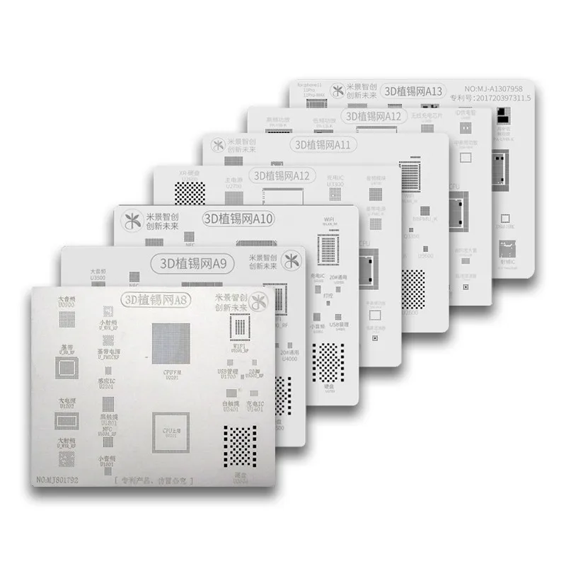 

3D IC Chip BGA Reballing Stencil Kits Set A8 A9 A10 A11 A12 for iPhone 6 7G 8G 8P XR XS MAX series stencil tin plate hand tools