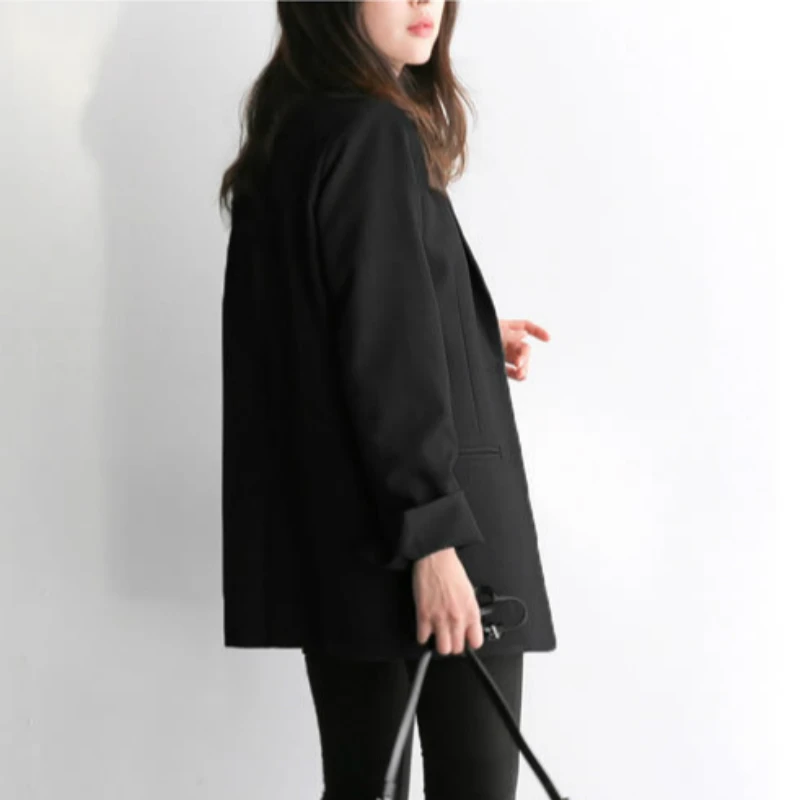 

Women Black Suit Blazer Office Jacket Ladies Tailored Oversized Fashion Double Buttons Long Loose Coat Formal Casual Autumn 2021