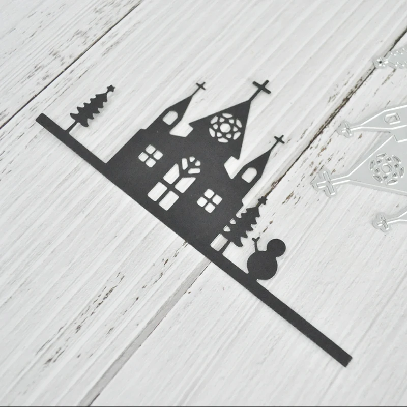 

Happymems Christmas Castle Metal Cutting Dies Stencil Scrapbooking Card Photo Album Painting Embossing DIY House Cut Crafts