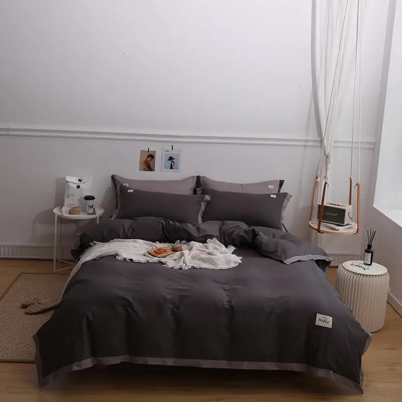 Однотонный однотонный Комплект постельного белья из 100% хлопка пододеяльник