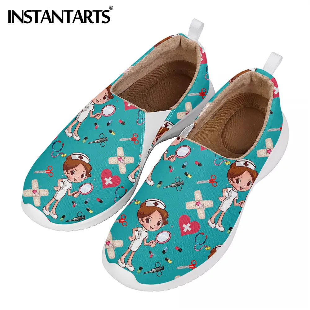 

Женские кроссовки с мультяшным принтом INSTANTARTS, сетчатые лоферы, без шнуровки, плоская подосветильник ва, кроссовки для кормящих матерей