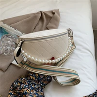 hot offers pearl link wide strap small quilted chest bags for women designer brand high quality pu leather crossbody bags 2021