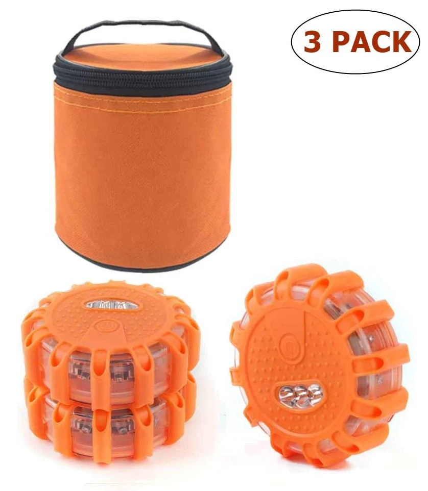 

3pcs/set Car Emergency Strobe Flashing Warning Light Roof Road Safety Lamp Roadside Orange Magnetic Base Light