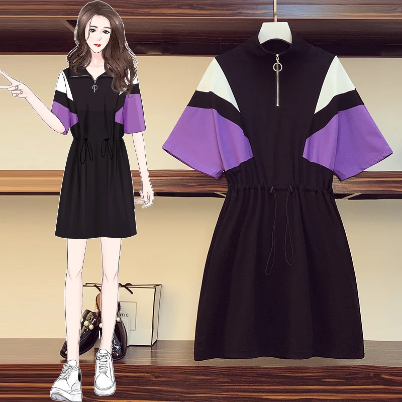 

L-5XL 2020 summer new fat girl wearing a waist slimming college style young age dress XXXXXL