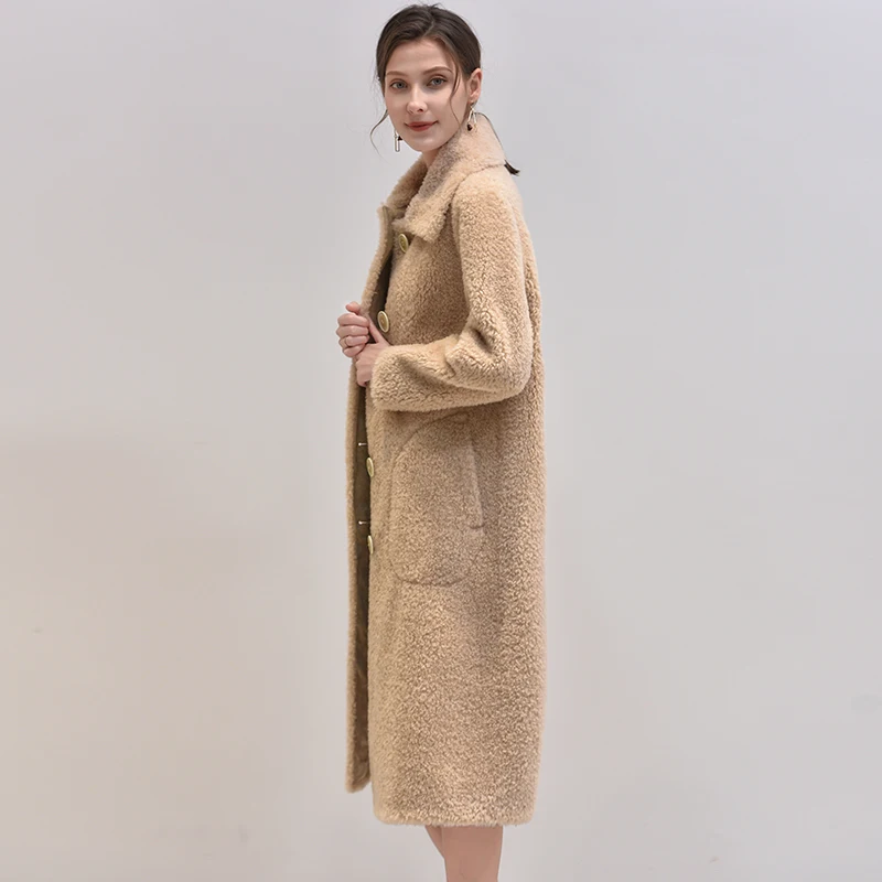 ZHICHU розовая мохнатая Женская шерстяная шуба уличная Осенняя зимняя теплая