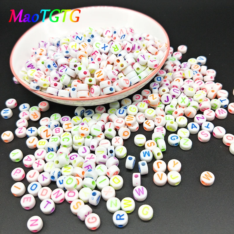 100 шт./лот 4x6 мм круглые акриловые бусины алфавита для изготовления ювелирных