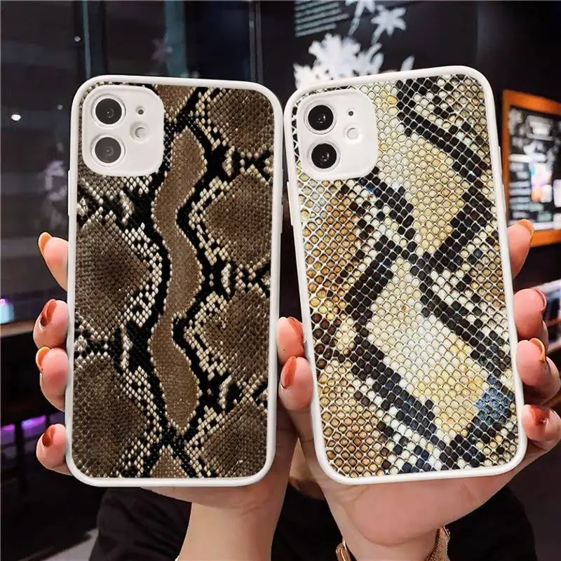 

Vintage snake skin Phone Case For iPhone 12 11 Mini Pro XR XS Max 7 8 Plus X Matte transparent White Cover