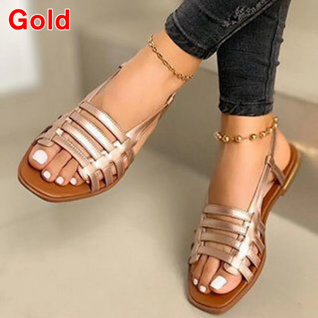 

Flat Sandals Ladies Summer Outdoor Fashion Leather Flat Shoes Round Toe Elegent Slipper Adjustable Buckle Strap Casual sandals
