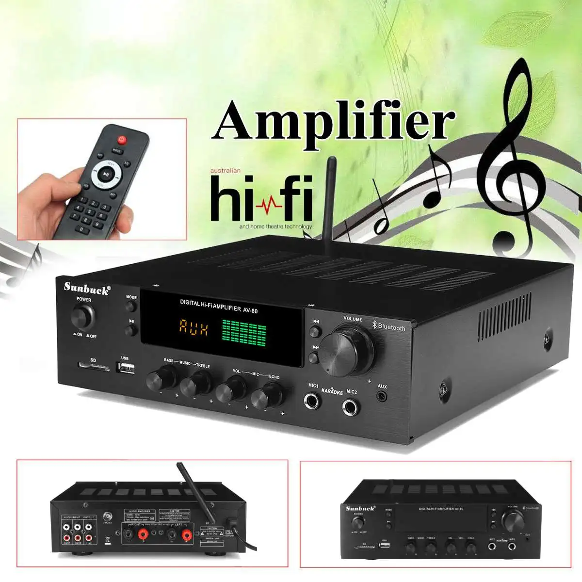 Sunbuck 220 В 400 Вт Bluetooth стерео усилитель HiFi 2 0 аудио мощность дистанционное