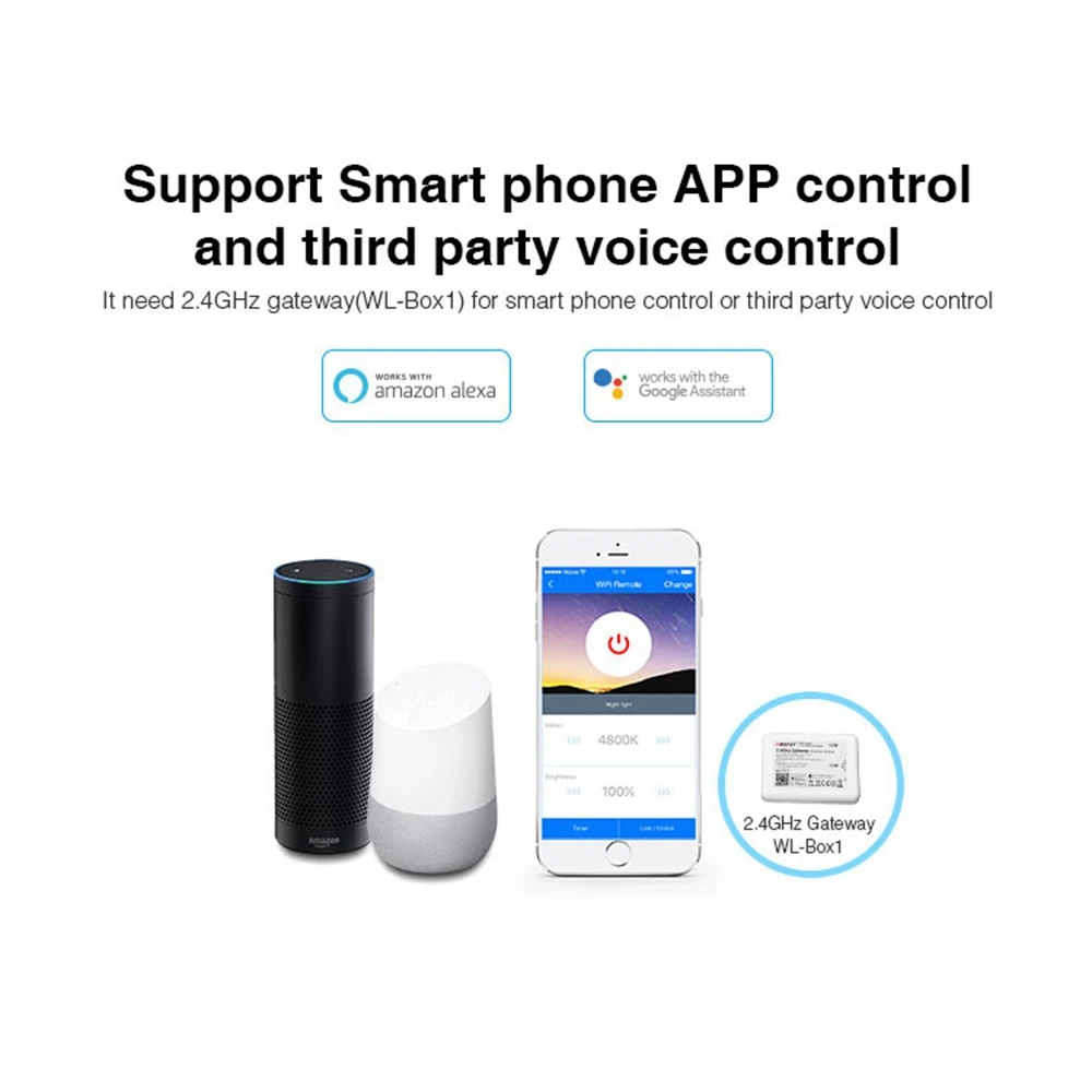 

MiBoxer Milight WL-Box1 Wifi Controller 2.4G Dimmer 4-Zone RF CCT Remote With Handle For 2835 5050 Single Color Led Strip Lights