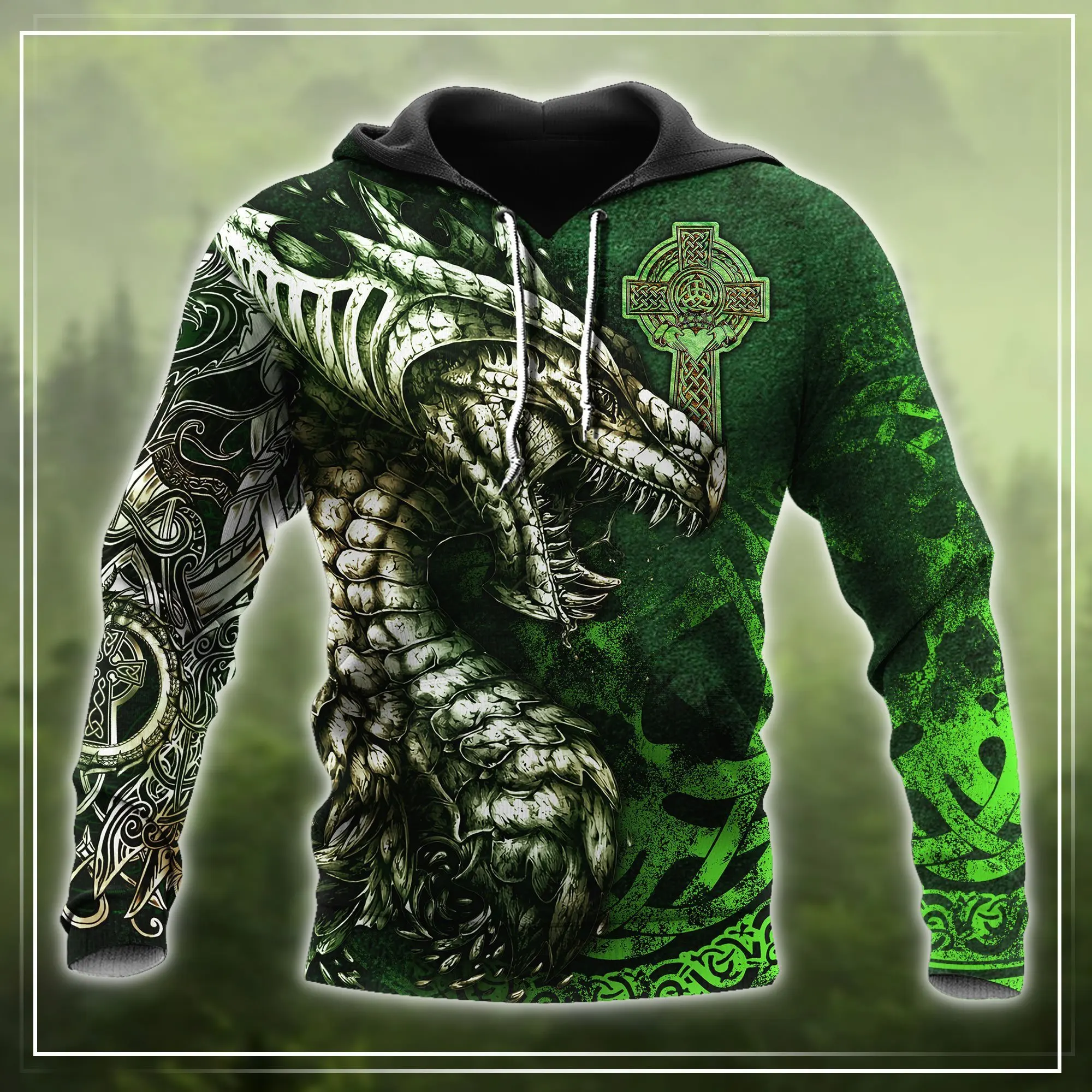 

2021 new Meilong tattoo green 3D printing men's hoodie fall/winter unisex sweater zipper pullover casual streetwear