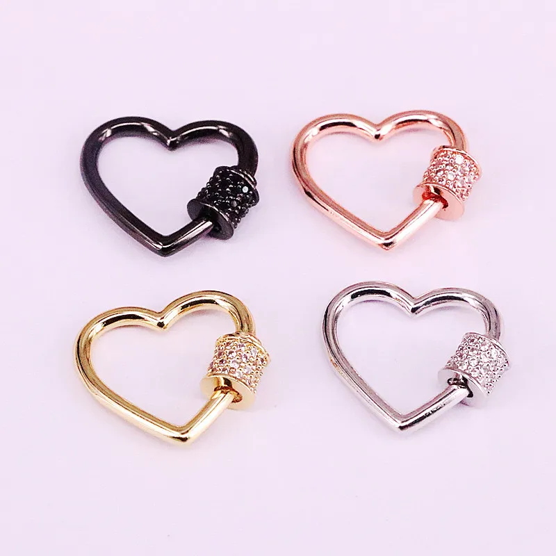6 шт., CZ Micro Pave застежка сердечко, розовое золото, серебро, черный, золотые цепочки и браслеты, фурнитура