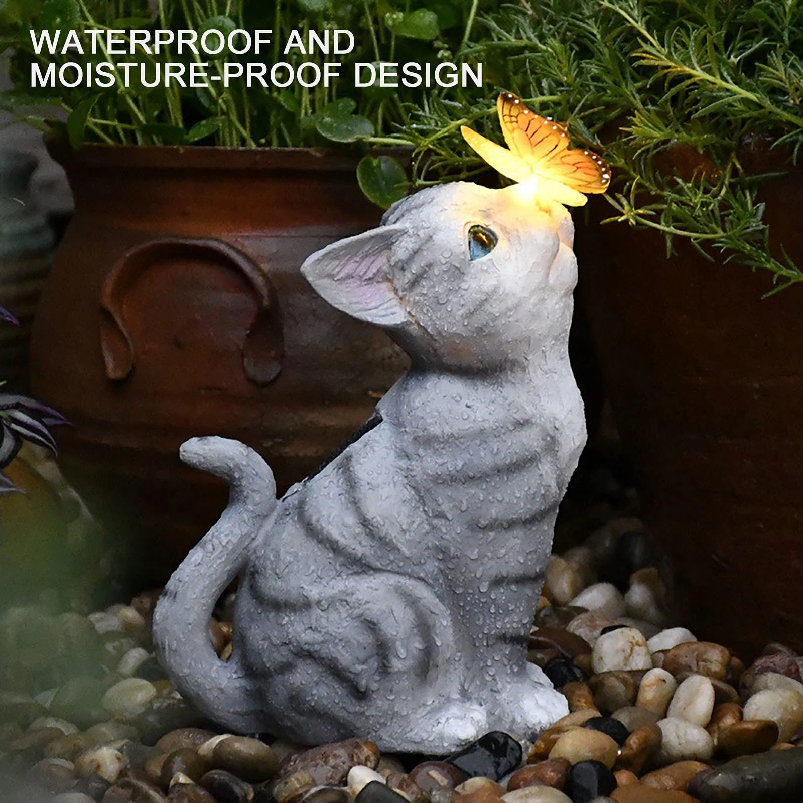 

Solar LED Lights Cute Cat and Butterfly FigurineResin Ornament Garden Lamp Ornament for Patio Lawn Yard Art Decoration Dropshipp