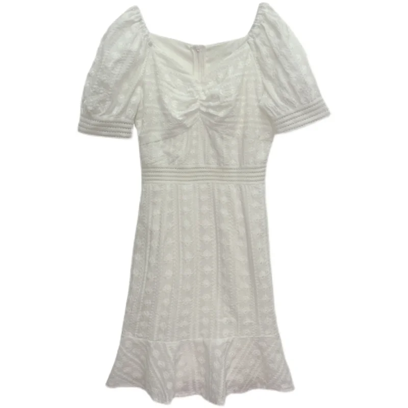 

French Minority Dress Women's Summer New V-neck High Waist Slimming First Love Skirt Platycodon Grandiflorum Short Sleeve Skirt