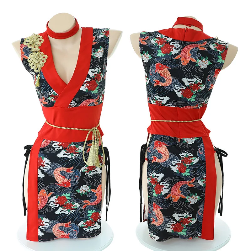 Sexy Lingerie Japanese Dancer Kimono Women V-neck Sleepwear Set Floral Printed Nightwear Erotic Bridesmaid Short Bath Robe |