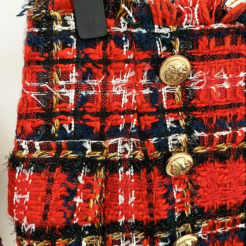 

DEAT Women Red Plaid Button Tassel Star Wide Leg Shorts New High Waist Slim Fit Trousers Fashion Tide Summer 2021 7E0822