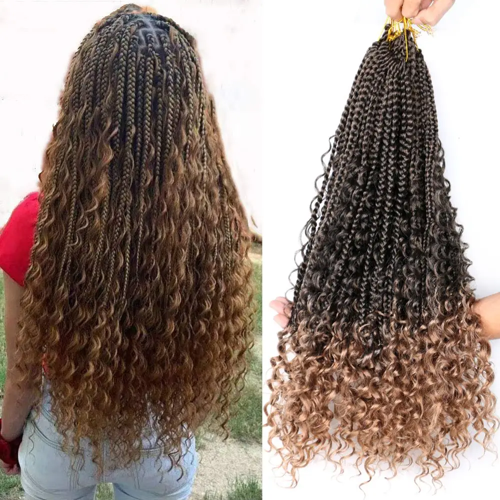 Mtmei Hair 22“ 12 Roots Goddess Box Braids Crochet Hair With Curly End Bohemian Box Braiding Hair Extensions Ombre Braiding Hair