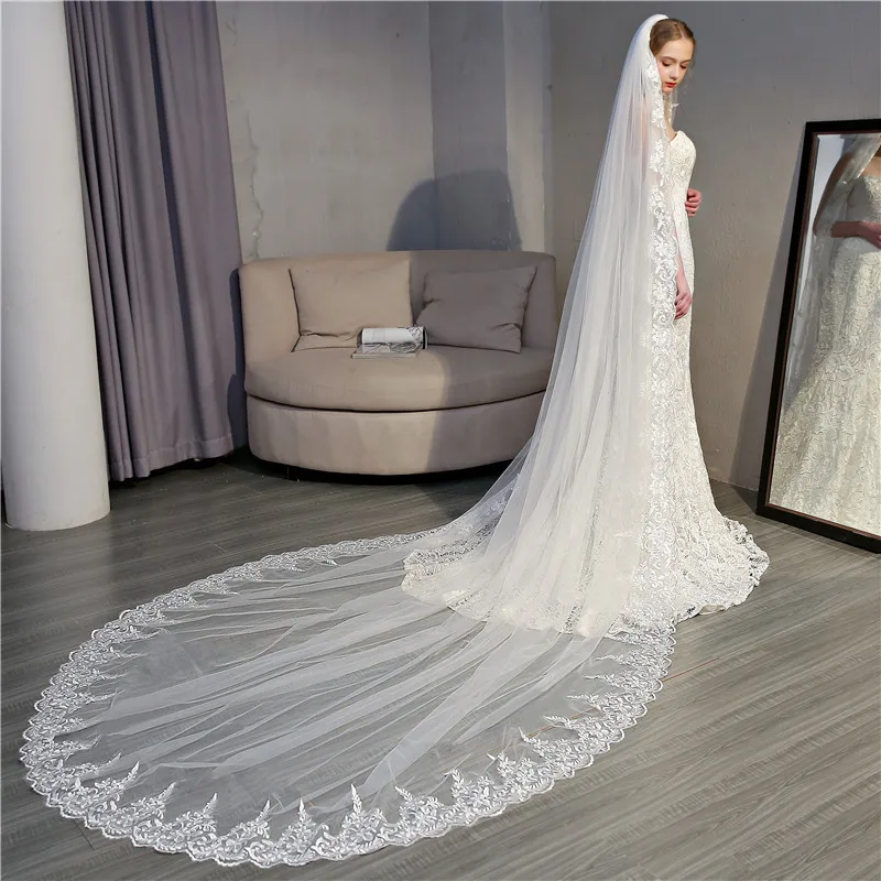 

BGW 2283ht 3.5 Meters Tulle Lace Edge Wedding Veils Long White One Layer 2020 Bridal Veils For Wedding Free Shipping