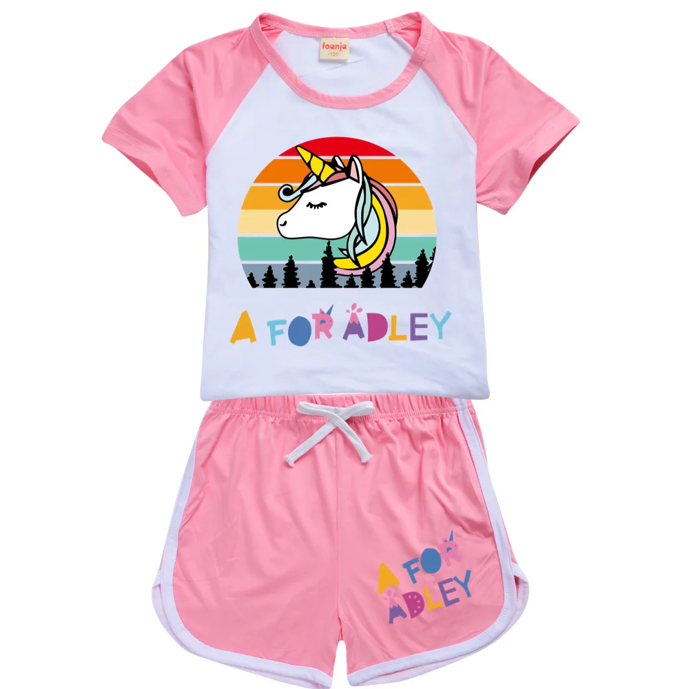 

2021 New Girls Boys Summer Clothing A for Adley Set Kids Sports T-shirt +Pants 2-piece set Baby Clothing outfits Pyjamas2-16Y