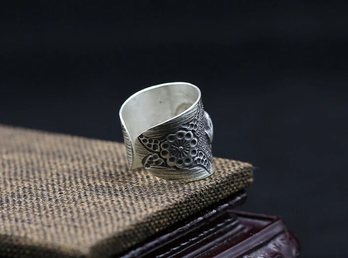 Direct sales S925 sterling silver fashion hand carved elephant series old opening Tibetan Silver Ring men and women accessories | Украшения