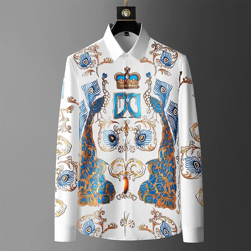 

Мужская деловая рубашка с длинным рукавом, повседневная классическая рубашка с принтом, осень-весна 2021