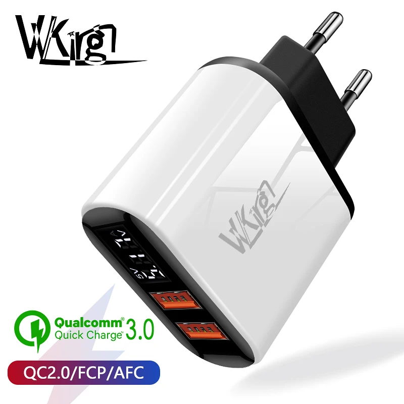 VVKing 18 Вт Быстрая зарядка 3,0 быстрое зарядное устройство HD Смарт-дисплей ЕС Разъем для iPhone X samsung Xiaomi huawei 2 USB QC3.0 зарядное устройство адаптер