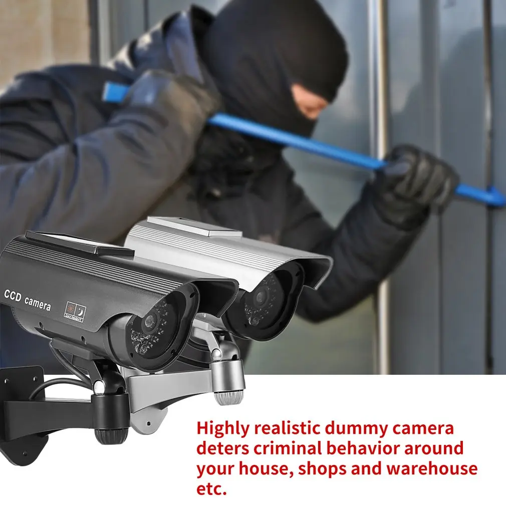 

Dummy Camera Solar Battery Powered Flicker Blink LED Fake Indoor Outdoor Surveillance Security Camera Bullet CCTV Camera
