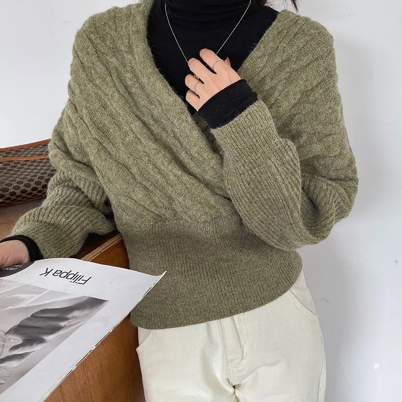 

Women Pullovers winter V-neck sweaters women winter 2021 jumpers knitted clothes fashion striped oversized pullover female sale