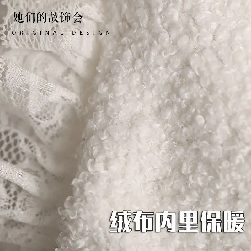 

French Mori Girl Plush Cute Lace Trim Bandage Hat Female Winter Original Kawaii Antler Deer Printing Elk And Fawn Earmuffs Cap