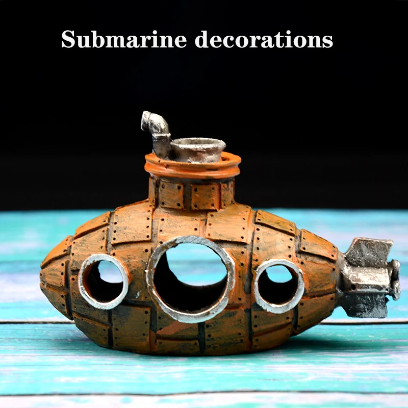 

Fish Tank Small Fish Hiding House Resin Submarine Decoration Ornaments Landscape Submarine Breeding Tank Aquarium Supplies