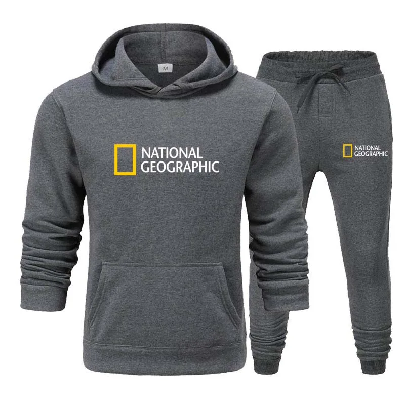 

National Geographic Men Clothing Sports Suits Jogging Pullover Tracksuit Casual Hoodie Sportswear Mens Sweatshirt+Pants 2Pcs Set