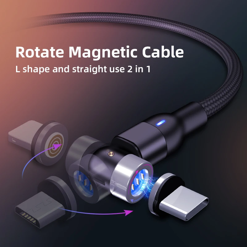 Магнитный usb кабель на 180 градусов Type C Micro USB 8 контактный зарядный для iPhone Samusng Huawei