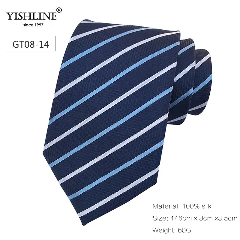 GT08-14 YISHLINE, новинка, 8 см, мужской галстук, шелковые галстуки, в полоску, синий, розовый, мужские свадебные галстуки, галстуки для жениха, галстук, Осень-зима, 20 стилей - Цвет: GT08-14