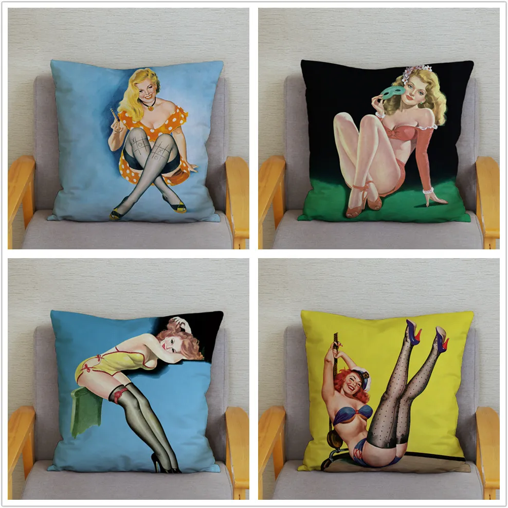 Vintage European Pillowcase Sexy Women Lady Cushion Cover Super Soft Short Plush Pillows Covers Car Sofa Home Decor Pillow Case | Дом и сад