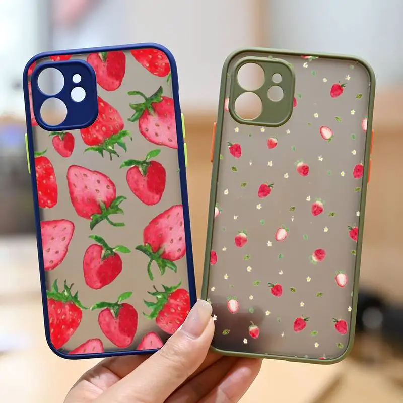 

Pink strawberry fruit pattern Phone Case matte transparent For iphone 11 12 13 6 s 7 8 plus mini x xs xr pro max cover