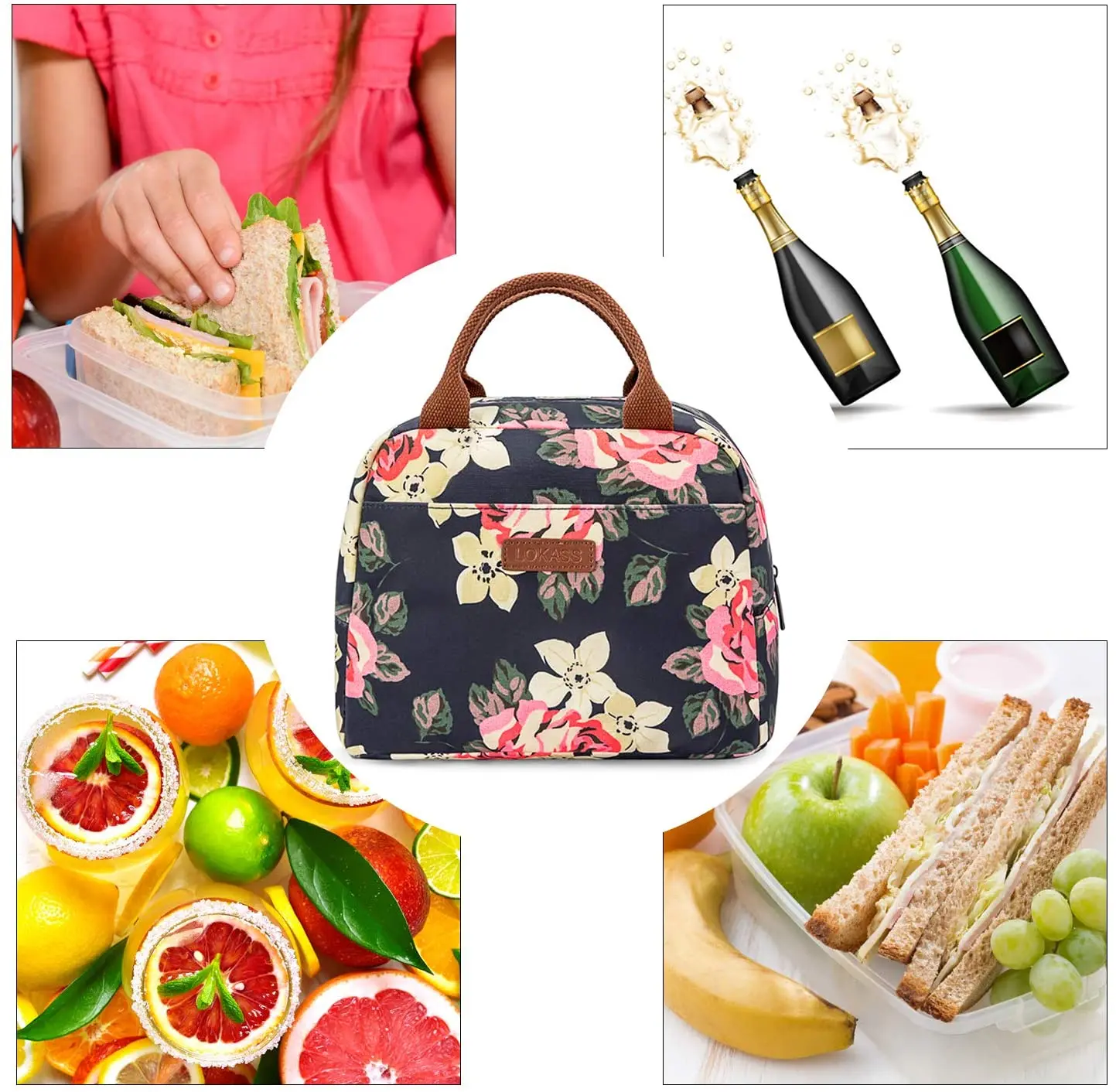 

Floral Lunch Bag Cooler Bag Women Tote Insulated Lunch Box Water-Resistant Thermal Lunch Bag Soft Liner Lunch Bags for Picnic