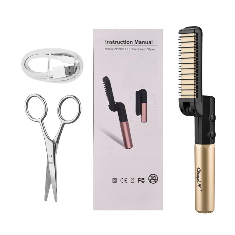 

Beard Straightener for men Foldable Electric Hot Comb Beard Straightening Brush Portable Hair Straightening Comb Hair Styler 48