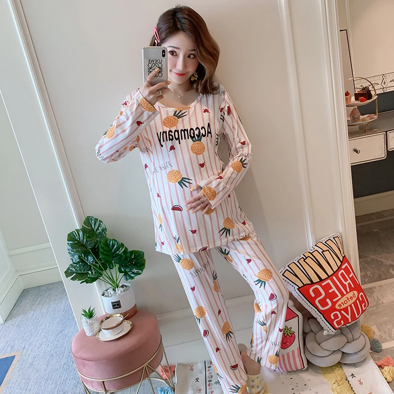 Модная Пижама для кормящих женщин 2020 Весенний костюм сна с длинным рукавом