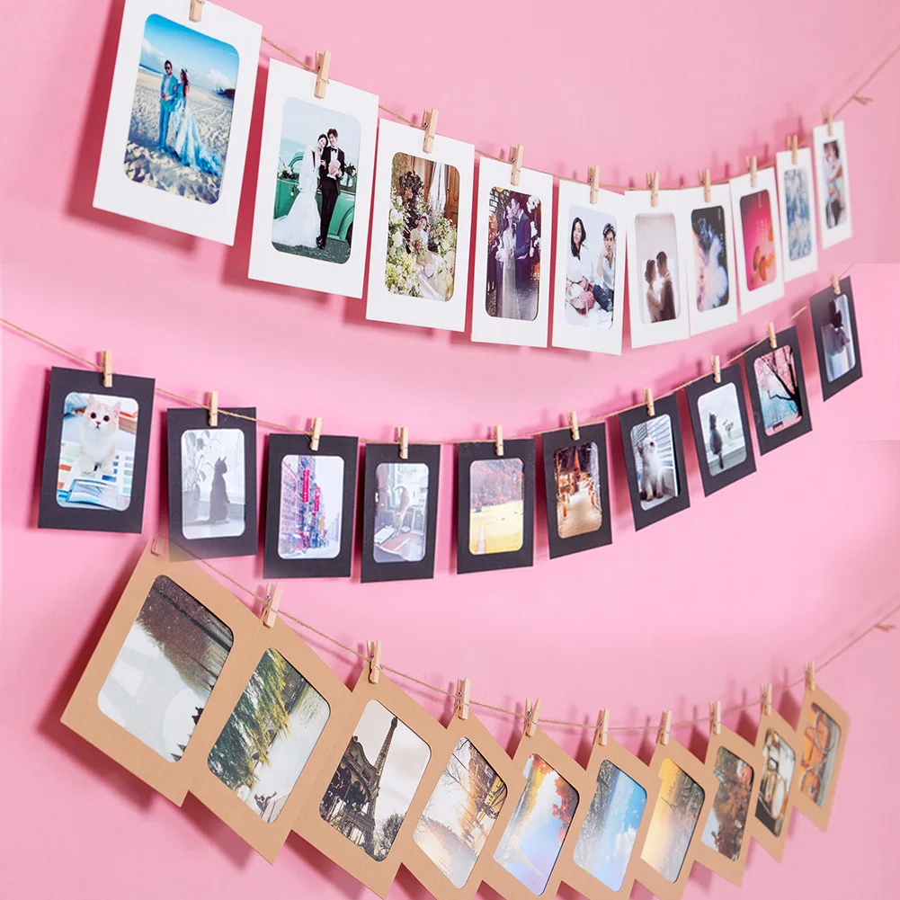 

10 Pcs DIY Kraft Paper Photo Frame Hanging Wall Photos Picture Frame Album+Rope+Clips Set For Family Memory Wall Decoration