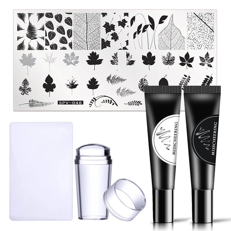 Пластина для стемпинга ногтей с изображением листьев прозрачный штамп