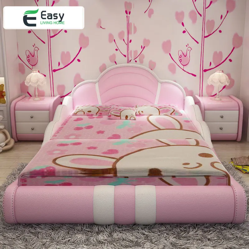 Детская мебель для спальни розовая кожаная кровать девочек | Мебель