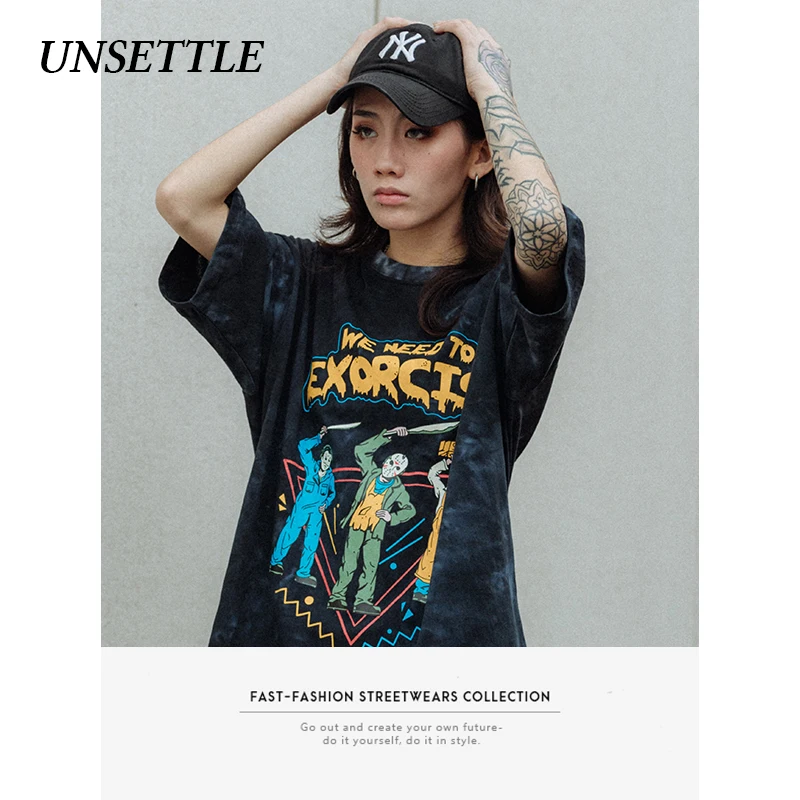 UNSETTLE Harajuku футболка с забавным принтом Японская уличная одежда хип-хоп
