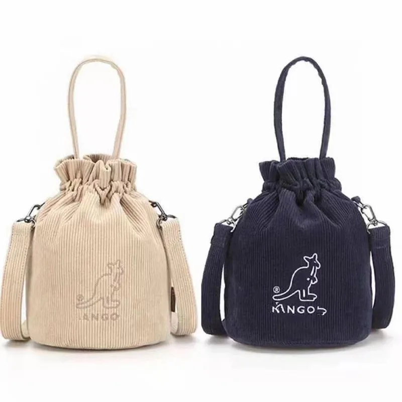 

Korea Fashion Canvas Handbag Corduroy Literary Artistic Women Shoulder Bag Simple Solid Color Buckle Handbag Bucket Cloth Bag