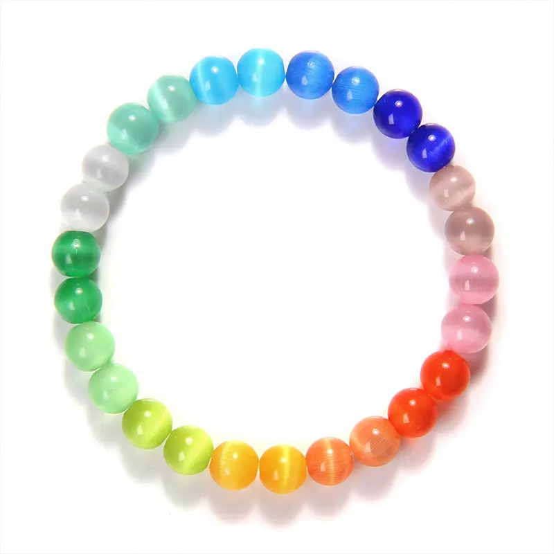 

Fashion Smooth White Opal Moon Stone Bracelets Women Colorful Cat Eyes Stone Beads Bracelet for Lovers' Jewelry Gifts Pulseira