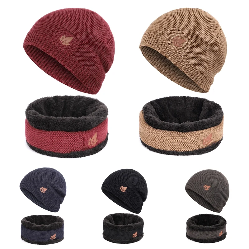 Набор шапки и шарфа для мужчин женщин теплые вязаные с черепом флисовая