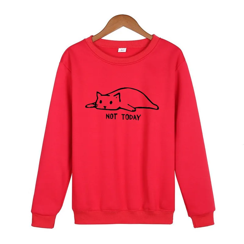 NOT TODAY Printed Sweatshirts Men 2020 Autumn Winter Fleece Warm Pullover Male Lazy Cat Funny Men's Hoodie Hipster |
