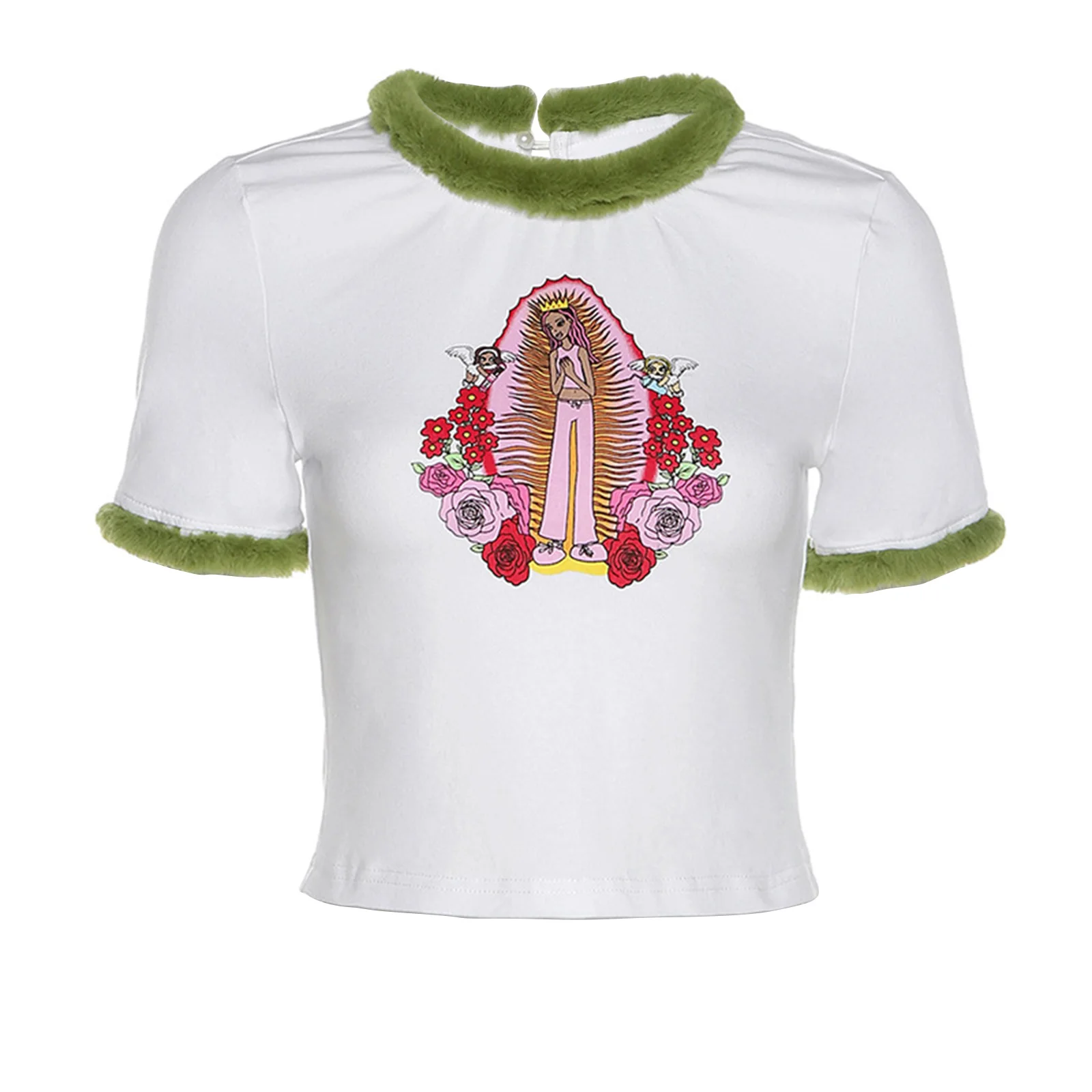 

Женская модная футболка с коротким рукавом и принтом, стильный кроп-топ для покупок, повседневная одежда, футболки, летние топы