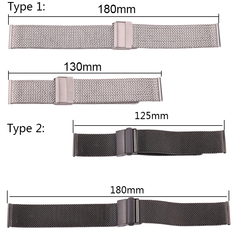 Stainless Steel Watch Band Bracelet Silver Black Milanese Metal Watchbands 16mm 18mm 20mm 22mm Women Men Strap Accessories