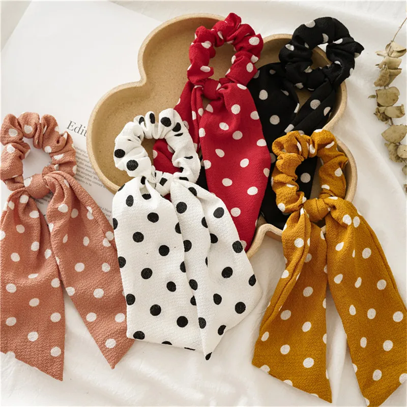 12 шт./лот модные DIY резинки для волос шарф цветок полоса лента в горошек